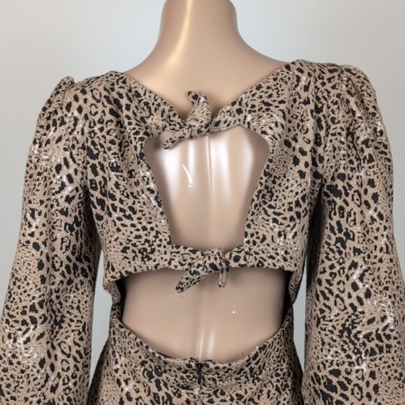 Maeve Anthropologie Leopard Print Dress Open Tie Back Puff Sleeve Ruffle Flounce - Picture 8 of 15